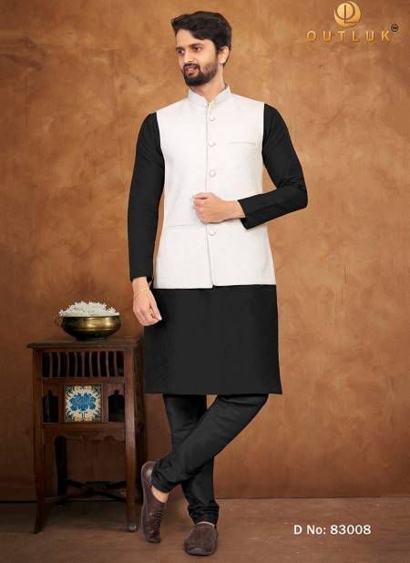 White Colour Outluk 83 New Designer Ethnic Wear Mens Kurta Pajama With Jacket Collection 83008